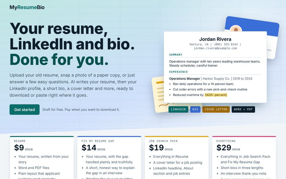 myresumebio home page