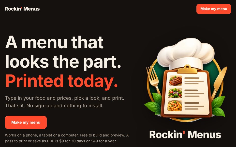 rockinmenus home page